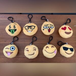 Emoji Smiley Face Puffy Plush Keychain A Bundle of 8 Items Gifts Accessories.